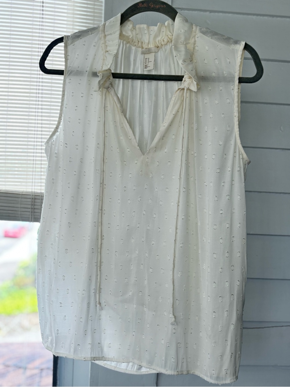 H&M Lightweight Ivory Sleeveless Ruffle Neck Top